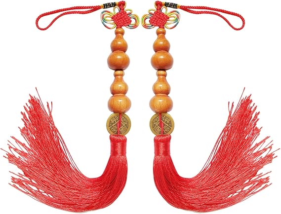 JIAQUAN 2PCS Car Hanging Ornaments Car Decor Home Decor Office Decor Feng Shui Ornament Peach Wood Hu Lu (Gourd) Copper Coin Good Luck Health Safety Happiness Family Harmony Longevity Wisdom