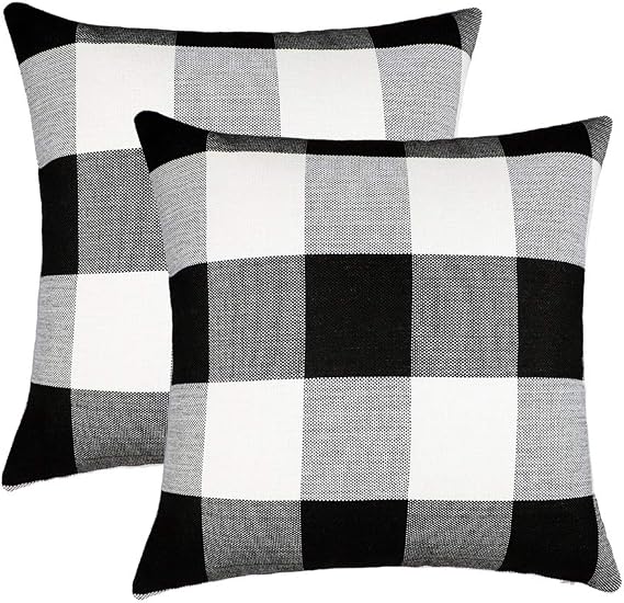 Fall Buffalo Plaid Throw Pillow Covers 16x16 Black and White Set of 2