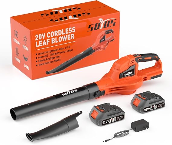 SOYUS 20V Leaf Blower Cordless with 2x2.0Ah Battery and Charger(Orange)