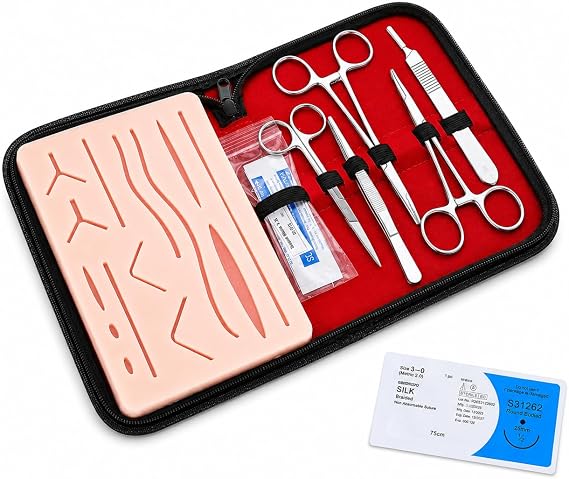 Suture Practice Kit for Medical and Vet Students, Complete Real Skin Feel Open Surgical Complete Suture Training Set Silicone suturing pad Practice kit Model for Medical Student