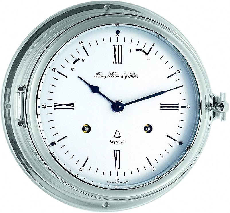 Hermle 35066-000132 ship clock, nickel-plated, silver, 18 cm x 18 cm x 10 cm