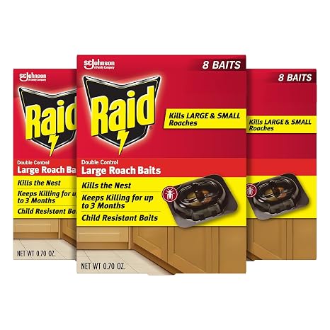 Raid Double Control Large Roach Baits for Indoor Roach Control Child Resistant Bait Stations 8 Count (Pack of 3)