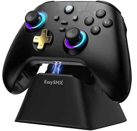 EasySMX D05 Wireless PC Controller with Charging Dock,Black | Hall Joystick, RGB, 1000Hz Polling Rate, Custom Back Buttons,2.4G&Bluetooth & Wired,for PC, Android, Switch and iOS.