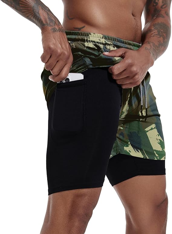 GYMELITE Men's 2-in-1 7" Running Shorts with Pockets Lightweight Gym Sports
