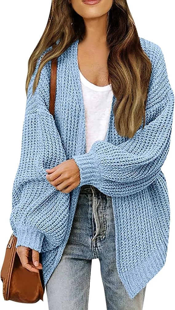 Chunky Cardigan Sweaters for Women Lantern Long Sleeve Open Front Oversized Cardigans with Pockets Knit Outerwear