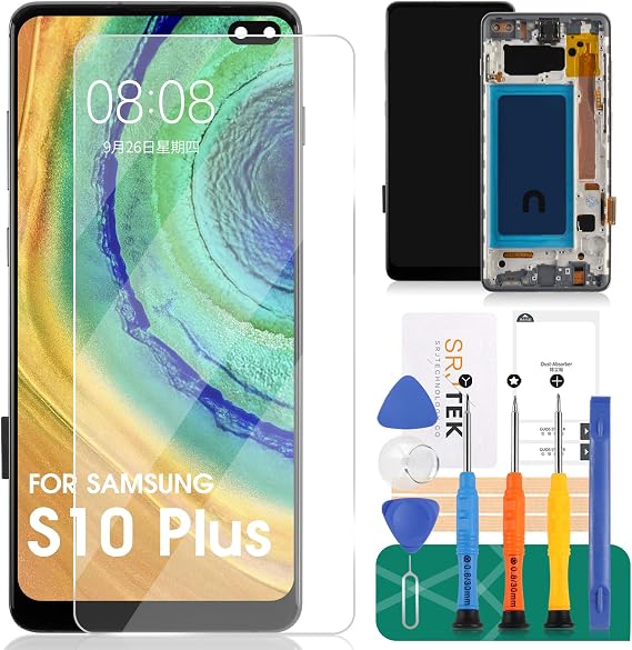 Original for Samsung S10 Plus LCD for Samsung Galaxy S10 Plus SM-G975U Screen Replacement for Samsung Galaxy S10 Plus LCD Digitizer Touch Screen Replacement with Frame Black(with Fingerprint)