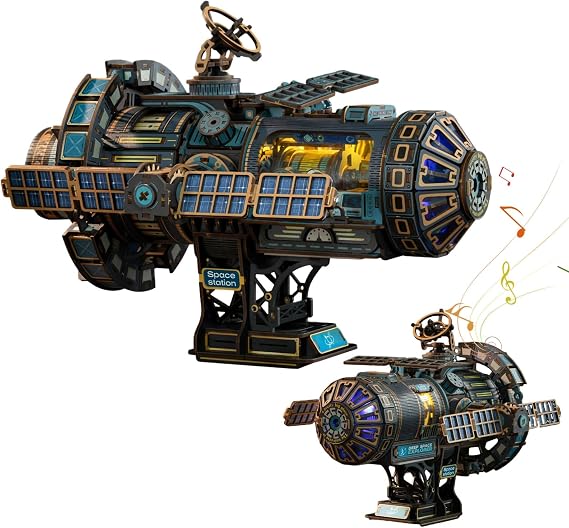 KingStora Deep Space Explorer Space Station Miniature DIY Craft Kit Sci-Fi Futuristic Mechanical Model, Handmade Model Art Craft Kit for Adults (Black)