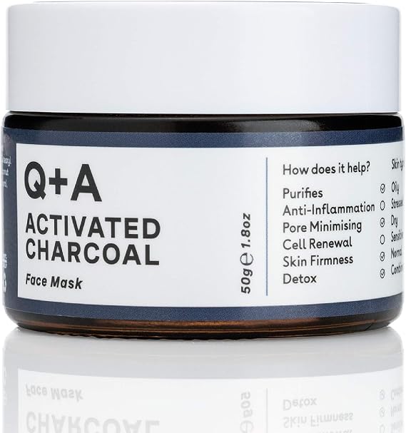 Q+A Activated Charcoal Mask (50g), Charcoal Clay Mask & Hydrating Facial Mask, Deep Pore Cleansing Face Mask Skincare Treatment, Anti Ageing Face Mask.