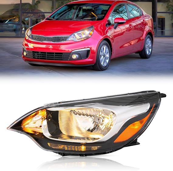 TODO Headlight Assembly compatible with 2012-2017 Kia Rio Sedan, Driver Side Left, Replacement for 92101-1W100, Halogen Bulbs Included