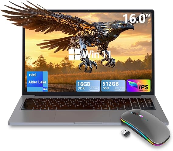 ZOLWAYTAC Gaming Laptop,Laptop,16GB RAM 512GB SSD(with TBW),N100 CPU(Up to 3.4GHz,12th),16" FHD,Aluminum Body,with WiFi/BT,Backlit Keyboard,Support Type C Charging,for Gaming,Business,Metallic Grey