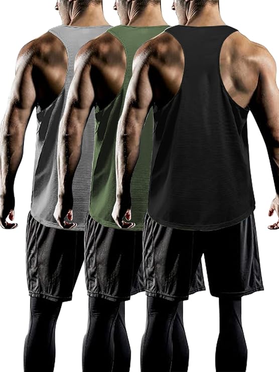 Tank Tops Men Y-Back Muscle 3 Pack Dry Fit Sleeveless Workout Tank Tops for Men Mesh Material Running Gym