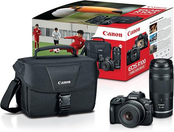 Canon EOS R100 Double Zoom Lens Kit, Black | Optical Image Stabilization provides up to 4 stops of correction, Dual Pixel CMOS AF with Eye Detection ensures fast