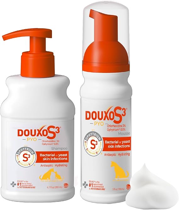 Douxo S3 PYO Chlorhexidine Shampoo (6.7 oz) & Mousse (5 fl oz) for Dogs