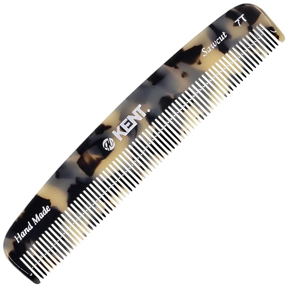 Kent 7T TW Handmade All Fine Tooth Pocket Comb for Men, Hair Comb Straightener for Everyday Grooming Styling Hair, Mustache and Beard, Use Dry or with Balms, Saw Cut and Hand Polished, Made in England
