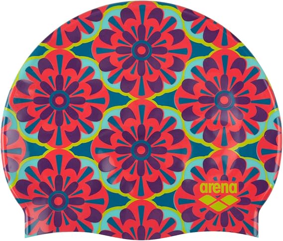 Arena Print Unisex Soft Silicone Swim Cap for Women and Men, Intensive Training Comfortable Non-Slip Long Hair Swimming Hat