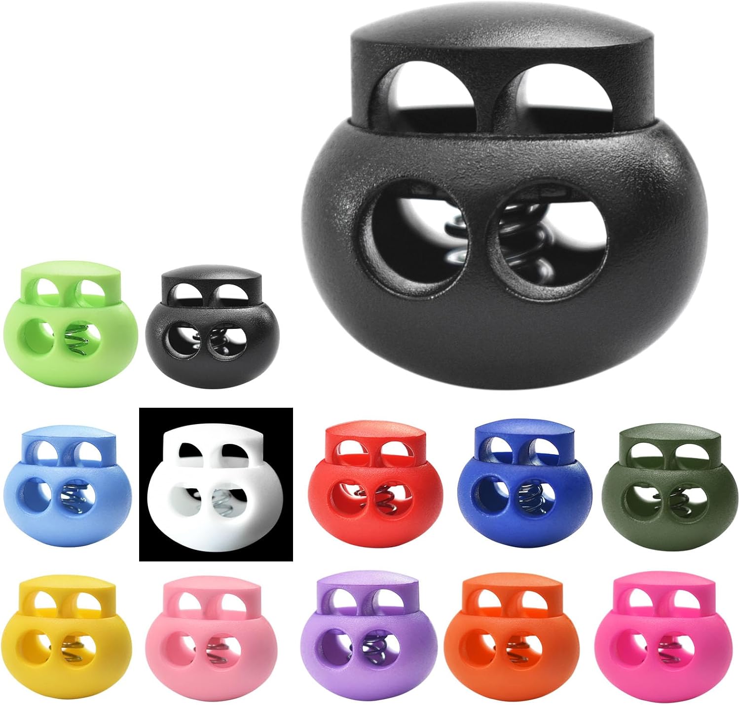 30pcs Assorted Colors Plastic Spring Cord Lock for Drawstrings Bag Replacement, Paracord Lock, Shoe Lace Toggles Stopper Gloves Lock Fastener Slider Cord End Clasp Double Hole