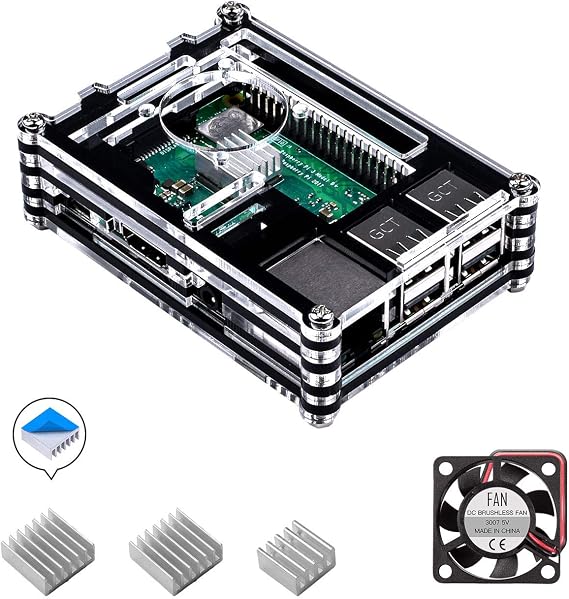 Smraza Raspberry Pi 3 B+ Case, Raspberry Pi Case with Fan Raspberry Pi Heatsink Raspberry Pi Fan for Raspberry Pi 3 B& Compatible with Raspberry Pi 3 Model B, Pi 2 Model B, Pi B+ (Black&Clear)