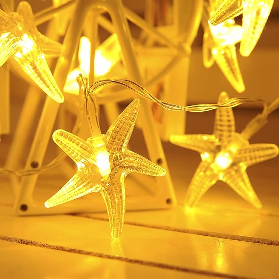 SNOMYRS Indoor String Lights 13Ft 40 LED Starfish String Lights Starfish Fairy String Lights for Garden Yard Lawn Patio Grass Wedding Christmas Decor (Warm White)