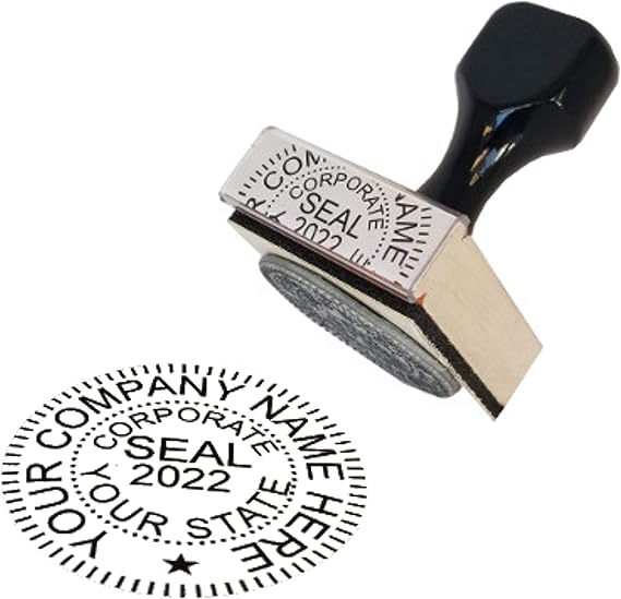 Hubco Traditional Business Stamp Seal with Old-Fashioned Wood Handle, 1.6 x 1.6 Inches, Black, Tan, 1 Count [LLC]