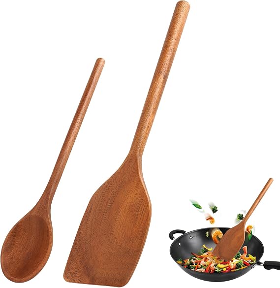 Set of 2 Wooden Cooking Spoons Wooden Cooking Spoons and Spatula 30 cm