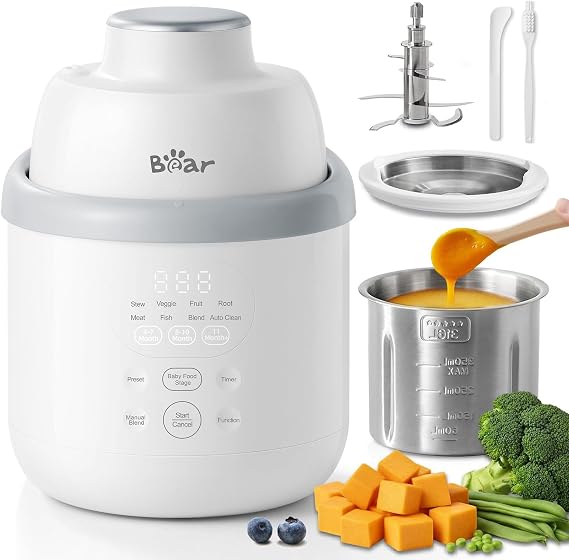Bear Stainless Steel Baby Food Maker Processor, NutriEase 3-Stage Texture