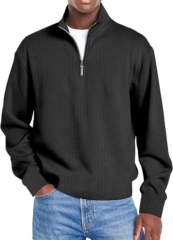 ZYXTIM Quarter Zipper Polo Shirts for Men Knit Mock Neck Long Sleeve Henley Tops Oversize Lightweight Golf Casual Sweater