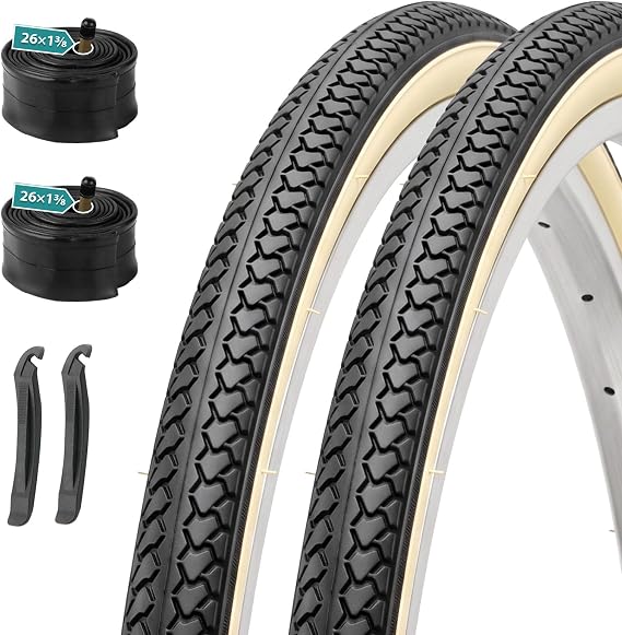 MOHEGIA 26x1 3/8 Inch Bike Tires (37-590 mm) - 2-Pack Folding Replacement Tires with Inner Tubes, Schrader Valve & Tire Levers for Vintage Urban Bicycles
