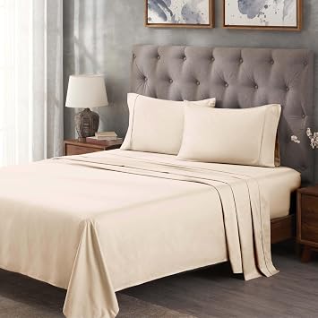 Superior Egyptian Cotton 300 Thread Count Bed Sheet Set, 1 Elastic Deep Pocket Fitted Sheet, 1 Flat Sheet, 2 Pillowcases, Daily Soft Sheets, Luxury, Plush, Home Essentials, Full, Ivory