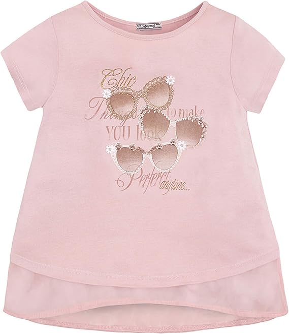 Tween Girls 8-18 Light-Rose Split Back Embellished Graphic Fashion Tee/Shirt