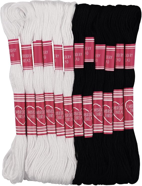 Friendship Bracelet String 12 Skeins, Embroidery Floss Cross Stitch Embroidery Thread Floss Bracelet Making Yarn, Craft Floss (Black and White)