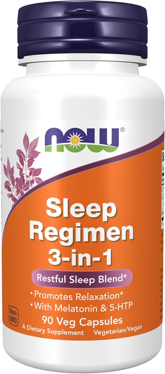 NOW Supplements, Sleep Regimen 3-In-1, Melatonin, L-Theanine, 90 Veg Caps