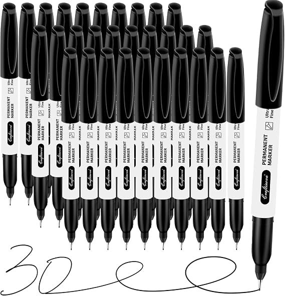 Black Ultra Fine Point Permanent Markers, Extra Fine Tip, Quick Drying and Waterproof, Fade Resistant Perfect on Paper, Glass, Metal, Plastic, Wood, Office & School Use, 30 Pack