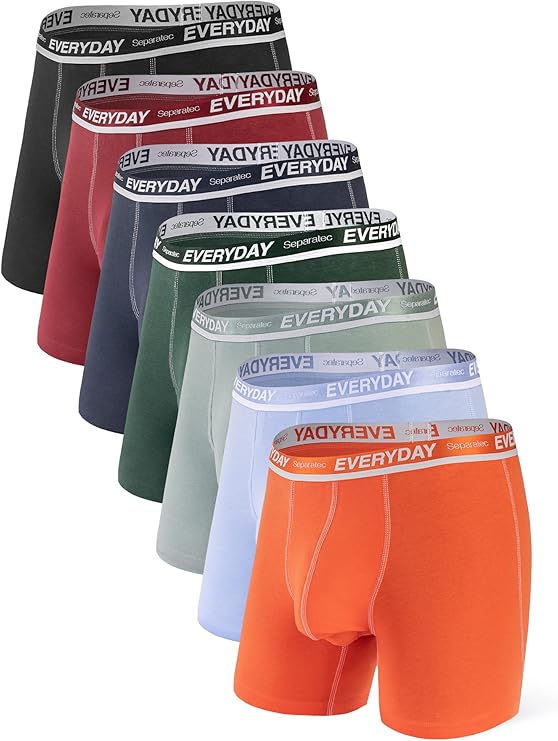 Separatec multicolour men's everyday boxer shorts breathable soft cotton underwear with supportive separate double pouch pack of 7