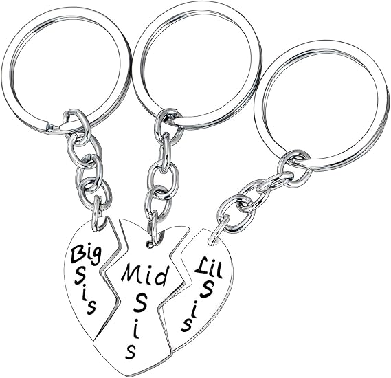 YEEQIN Sister Keychains for 3 Sisters Gifts Big Sis Mid Sis Lil Sis Matching Heart Keychain Set Sister Jewelry Gifts