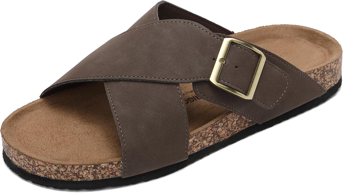 ARRIGO BELLO Sandals Men's Comfortable Leather Sliders Fashion Non Slip Mules Adjustable Outdoor Metal Band Sandal Size 7-11