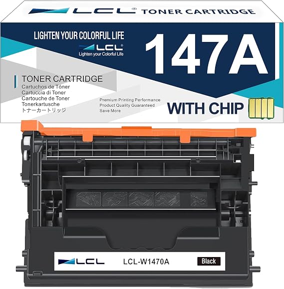 LCL 147A Black Toner Cartridge with Chip Replacement for HP 147A W1470A Toner Cartridges for HP Laser Jet Enterprise Flow MFP M634h M635z M636z M610n M611dn M612dn M611x M635h M634z Printer (1-Pack)