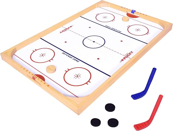 GoSports Hockey Ice Pucky Wooden Table Top Hockey Game for Kids & Adults - Includes 1 Game Board, 2 Hockey Sticks & 3 Pucks