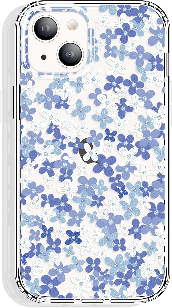 GYZYA for iPhone 13 Mini Case Clear 5.4 Inch with Pattern Design, Protective Slim TPU Cover + Shockproof Bumper for Women and Girls (Tiny Flowers/Blue)