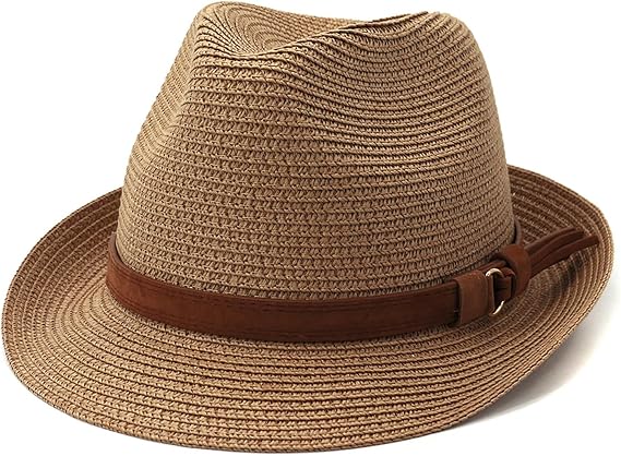 Clobeau Straw Fedora Hats for Men Women Short Brim Fedora Hat Summer Panama Hat Straw Beach Hat