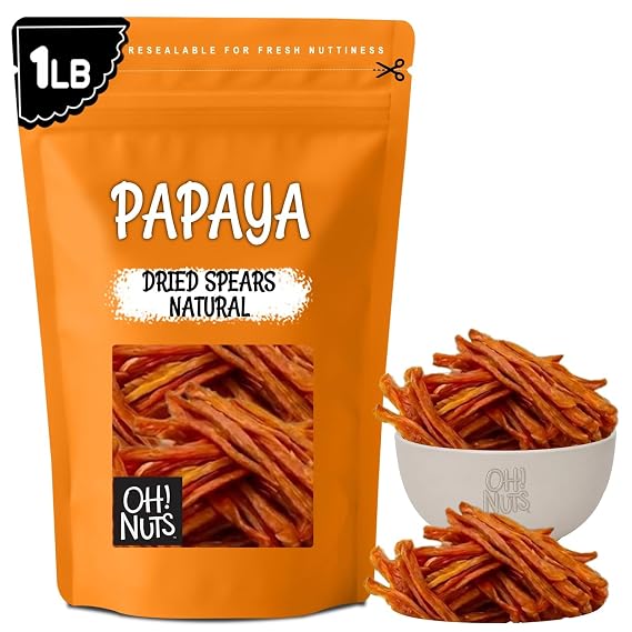 Oh! Nuts Dried Papaya Spears 1lb - Organic, Unsweetened, Natural