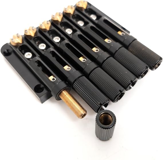 6-String Headless Guitar Bridge Black Brass – Fixed Vintage Style Replacement Bridge Compatible with Most Headless Electric Guitars, For Ibanez RG, Strandberg, Kiesel Guitar Accessoires