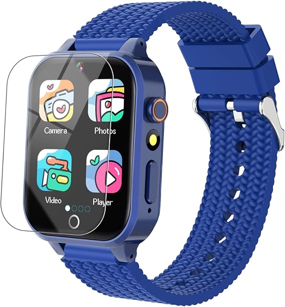 Smart Watch for Kids Boy Gift Ages 3-12, 2 Screen Protector, 26 Puzzle Games, HD Camera Video Music Player Touchscreen Pedometer, Educationtal Toy Brithday Gifts for Boy Ages 4 5 6 7 8 9 10(Blue)