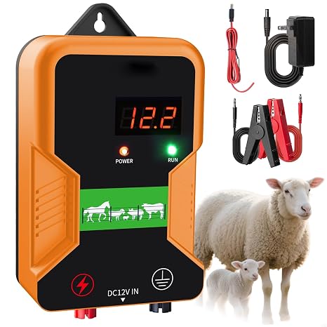 Electronic Fence Controller 15KM Electric Fence Charger 12kV 2J Power Pulse Agricultural Fencing Controller Electric Fencer Kit for Livestock Farm Garden Goat Cattle Horse Deer Electric Fencer Charger