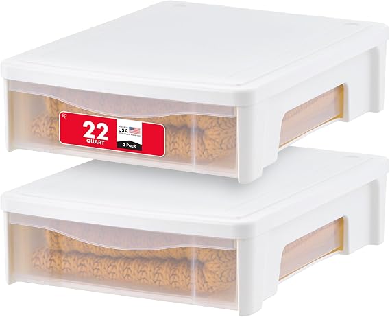 IRIS USA 2-Pack, 22 Qt. Under Bed Storage Bin with Sliding Drawer, White