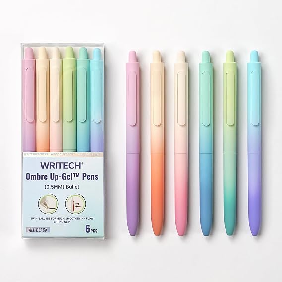 WRITECH Fine Point Gel Pens: Retractable 0.5mm Black Ink 6ct Quick Dry