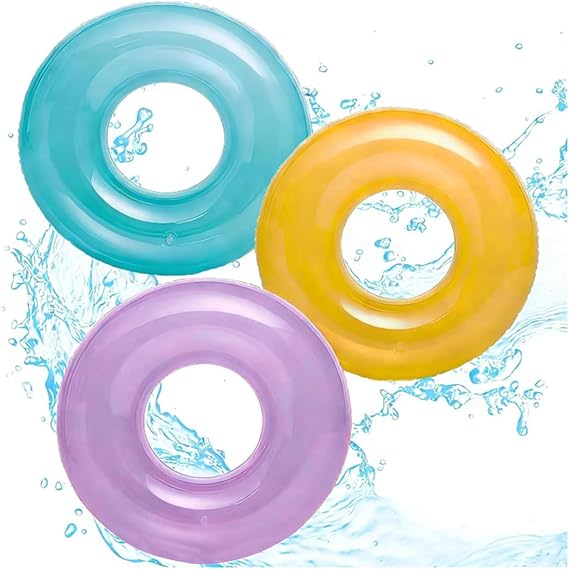 POPOYU 3Pcs Translucent Inflatable Pool Floats Ring,Giant Blow Up Swimming Ring,Swim Wheel Tube Pool Rubber Rings Pool Inflatables Swimming Pool Summer Beach Party Supplies