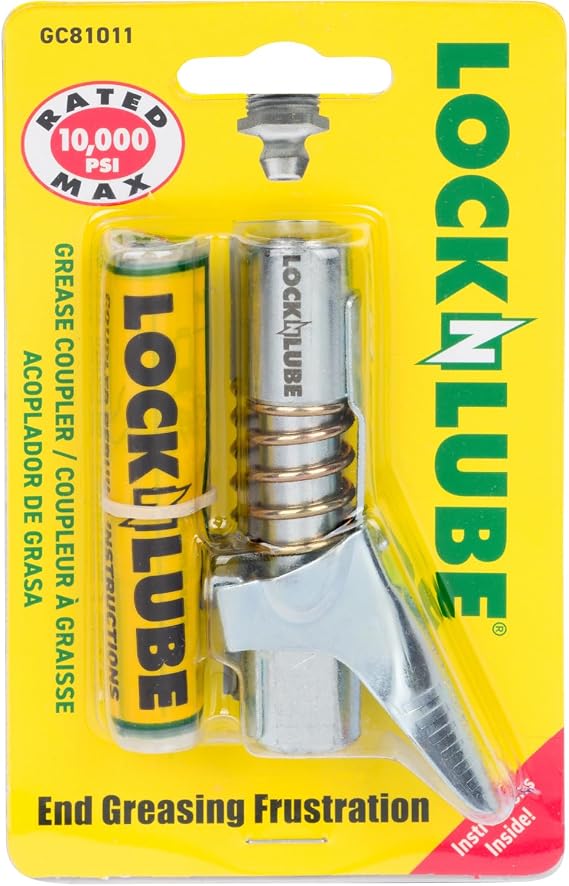 LockNLube Locking Grease Gun Coupler, 1/8-Inch NPT, Rated To 10,000 PSI