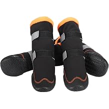 Warm Dog Boots Winter Beacon Pet Dog Shoes 4Pcs, Fleece Lined Dog Shoes with Drawstring, Dog Snow Boots Anti-Slip Rugged Sole - Reflective Dog Booties for Small Medium Large Dogs (Orange #5)