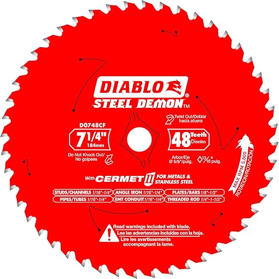 DIABLO 7-1/4in x 48-Teeth Steel Demon Cermet II Saw Blade for Medium Metal D0748CFR