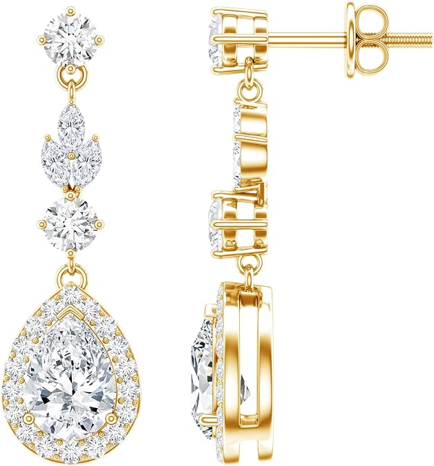 Certified 1 Ct Lab Grown Diamond Dangle Earrings For Brides, Ef-Vs Quality